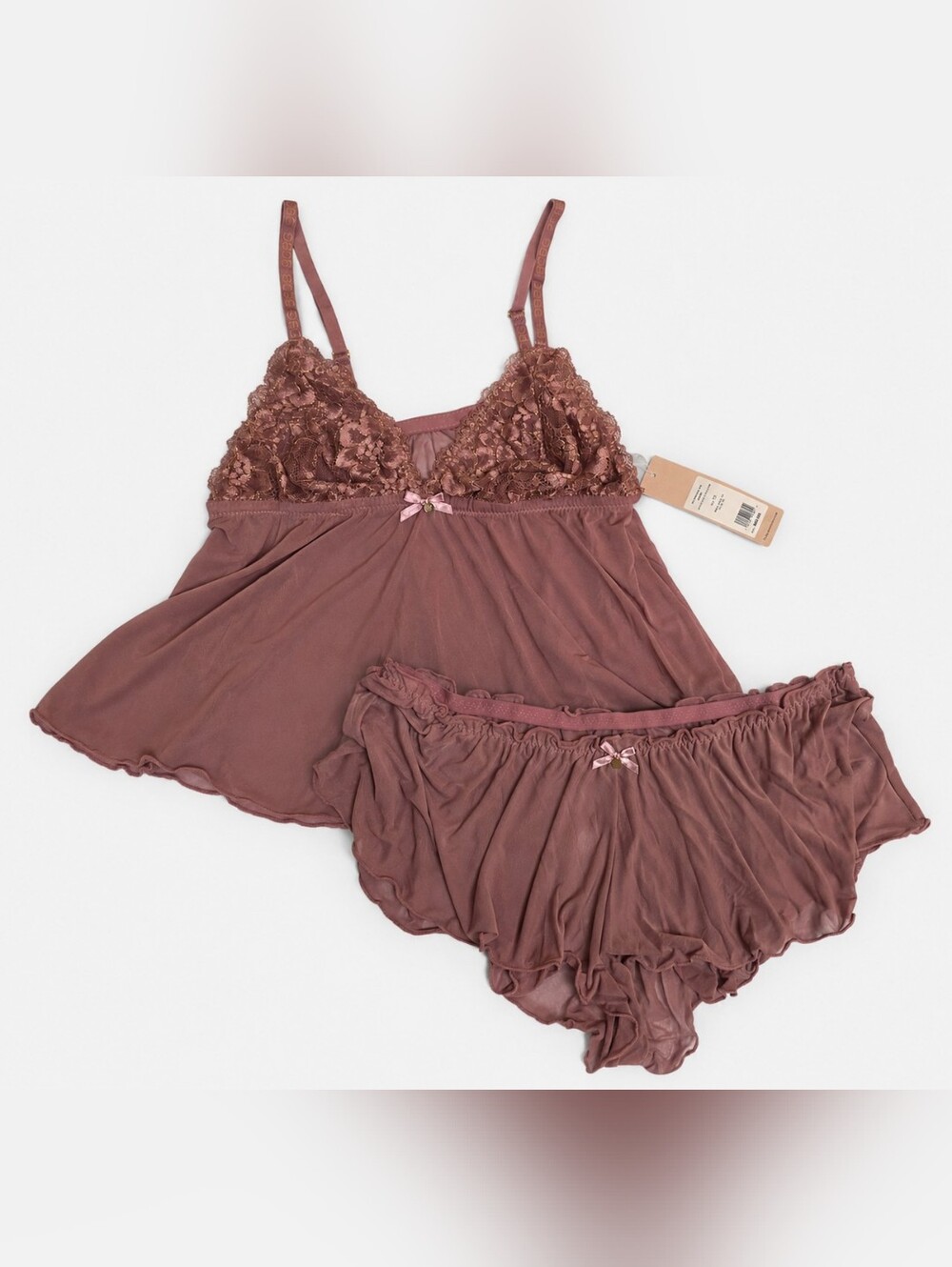 NWT BCBGeneration Lace/ Mesh Bralette Style Shirt & Shorts Set - Mauve